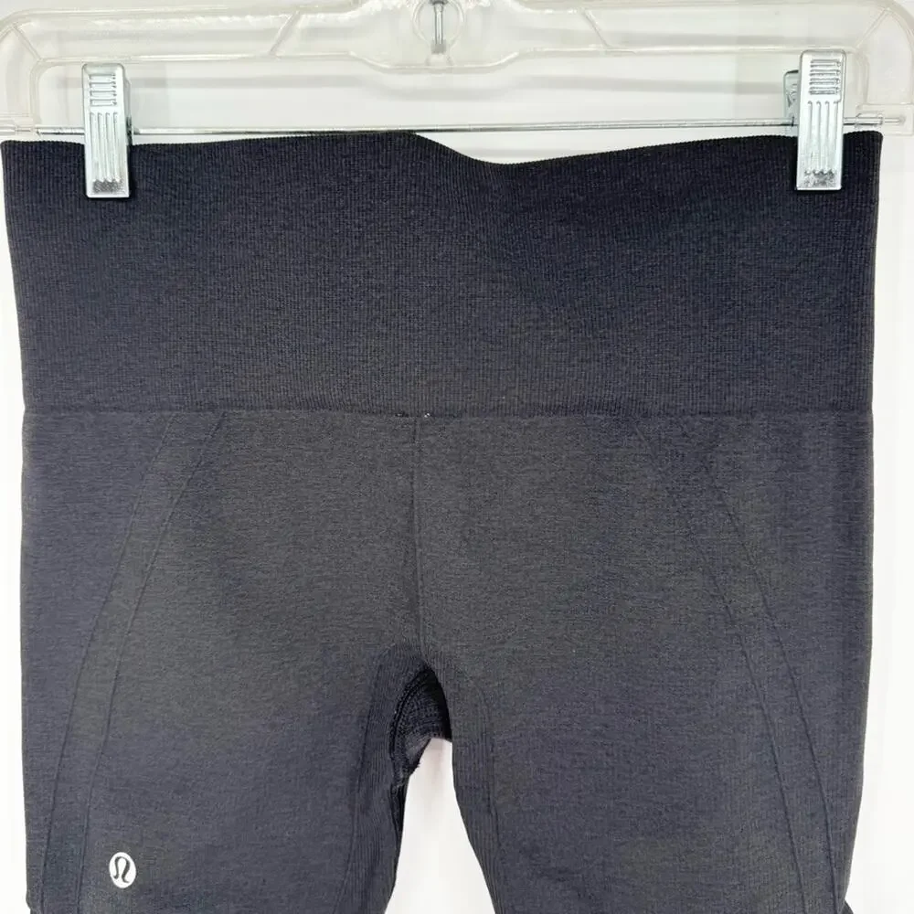 Lululemon In The Flow Crop II Ruched Capri Seamless Leggings Heathered Deep Coal